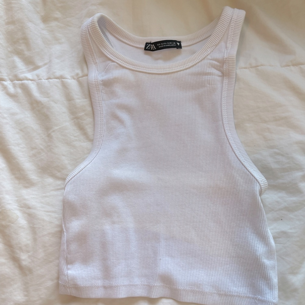 Zara White Cropped Tank Top